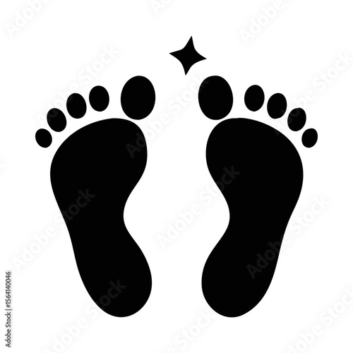 A Pair of Shiny Footprints in Black and White with a Star