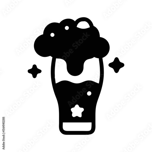Refreshing beer in a glass with foam and sparkling stars illustration
