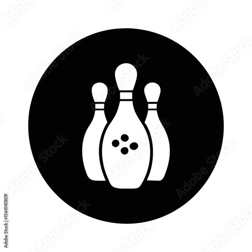 Graphic Icon Depicting Three Bowling Pins in a Circular Black Frame