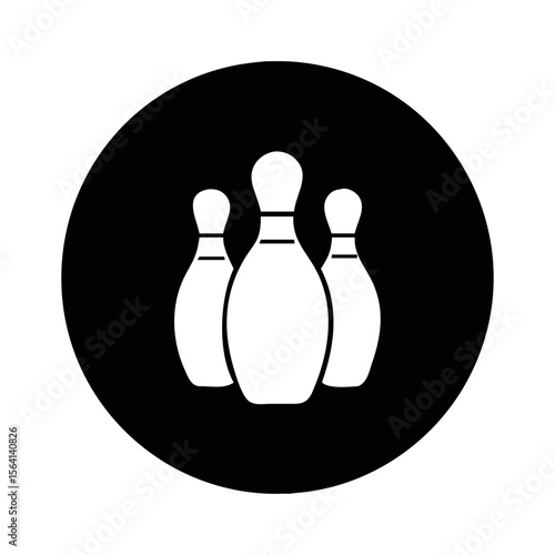 Simple Bowling Pins in a Black Circle Background, Vector Style Illustration