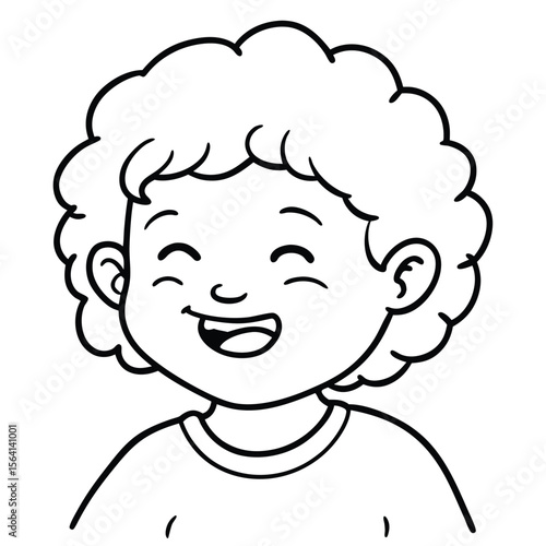 Joyful child with curly hair laughing happy