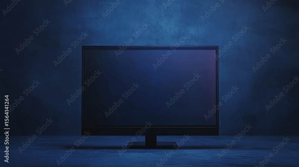 Modern display monitor against dark blue wall Modern display monitor against dark blue wall