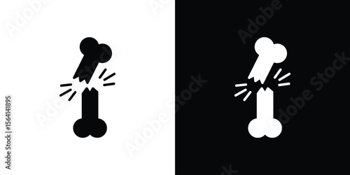 Broken bone icon simple flat graphic illustrations. Black and white silhouette vector