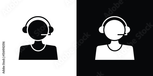 Callcenter icon simple flat graphic illustrations. Black and white silhouette vector