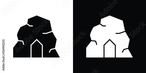 cave icon simple flat graphic illustrations. Black and white silhouette vector