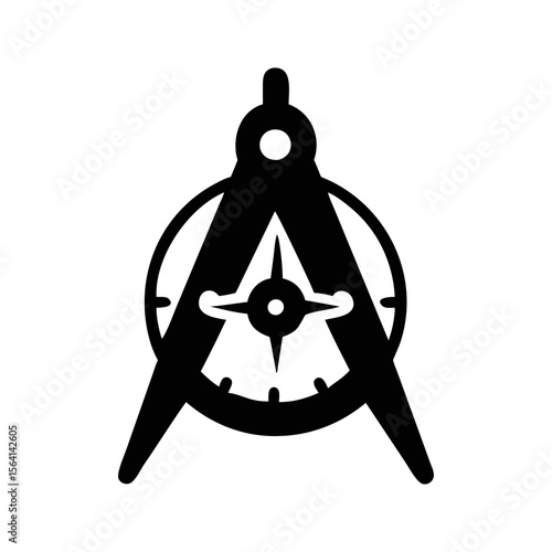 Black silhouette of a drawing compass with a star in the center