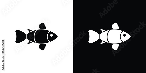 Clown fish icon simple flat graphic illustrations. Black and white silhouette vector