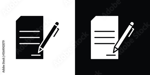 Contract icon simple flat graphic illustrations. Black and white silhouette vector