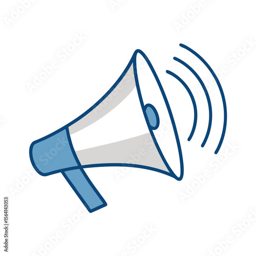 Blue megaphone sound waves announcement communication