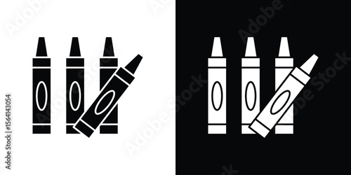 Crayon icon simple flat graphic illustrations. Black and white silhouette vector