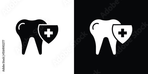 Dental insurance icon simple flat graphic illustrations. Black and white silhouette vector