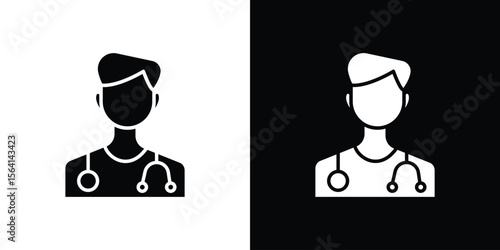 Doctor icon simple flat graphic illustrations. Black and white silhouette vector
