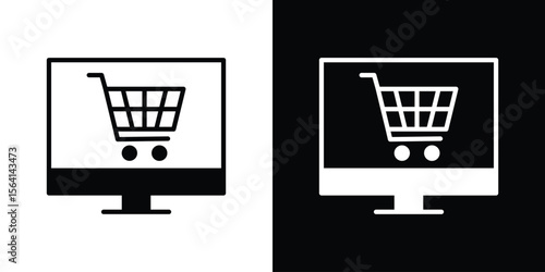 E commerce platform icon simple flat graphic illustrations. Black and white silhouette vector