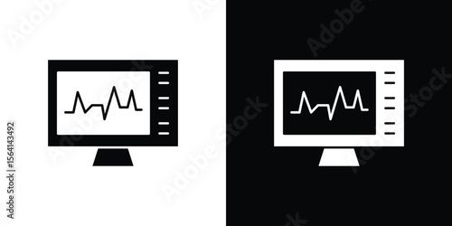 EKG monitor icon simple flat graphic illustrations. Black and white silhouette vector