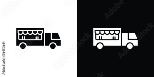 Food truck icon simple flat graphic illustrations. Black and white silhouette vector