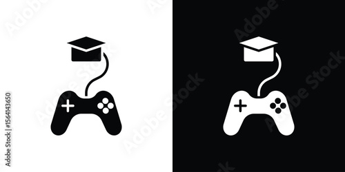 Game based learning icon simple flat graphic illustrations. Black and white silhouette vector