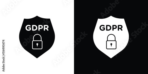 GDPR shield icon simple flat graphic illustrations. Black and white silhouette vector