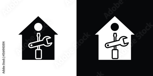 Home repair icon simple flat graphic illustrations. Black and white silhouette vector