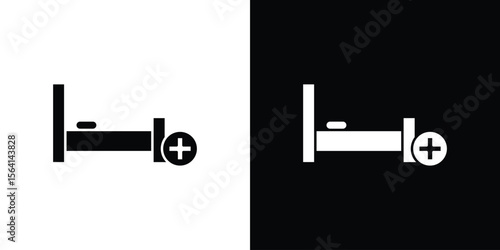 Hospital bed icon simple flat graphic illustrations. Black and white silhouette vector