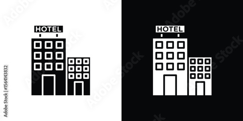 hotel icon simple flat graphic illustrations. Black and white silhouette vector