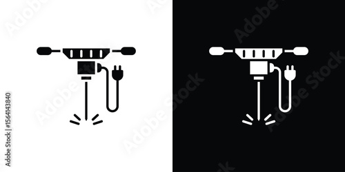 Hydraulic breaker icon simple flat graphic illustrations. Black and white silhouette vector