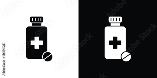 Medicine bottle icon simple flat graphic illustrations. Black and white silhouette vector