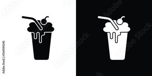 Milkshake icon simple flat graphic illustrations. Black and white silhouette vector