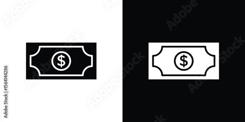 Money icon simple flat graphic illustrations. Black and white silhouette vector