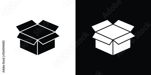 Open box icon simple flat graphic illustrations. Black and white silhouette vector
