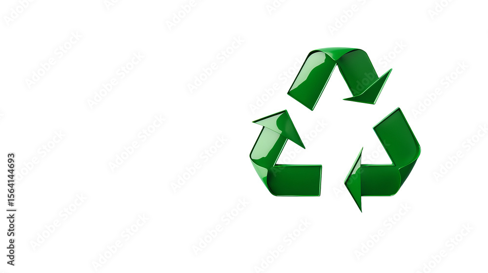 Obraz premium A 3D recycle symbol is displayed, with glossy green material, against a stark background.