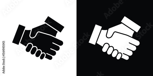 Shake hands icon simple flat graphic illustrations. Black and white silhouette vector