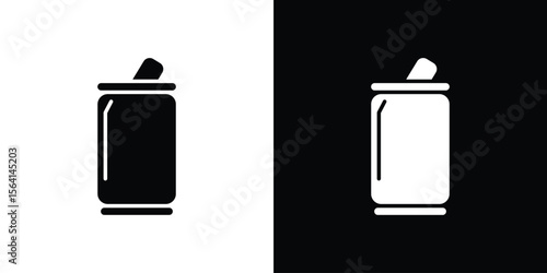Soda can icon simple flat graphic illustrations. Black and white silhouette vector