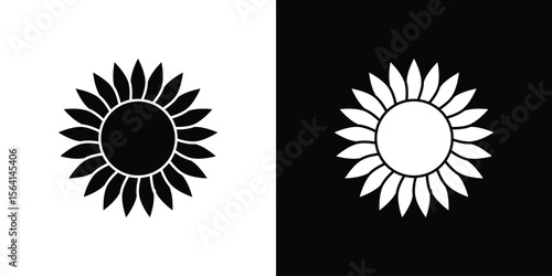 Sunflower icon simple flat graphic illustrations. Black and white silhouette vector