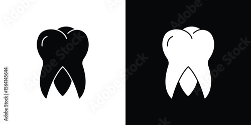 Tooth icon simple flat graphic illustrations. Black and white silhouette vector
