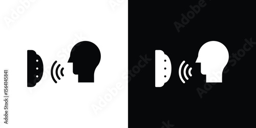 Voice control icon simple flat graphic illustrations. Black and white silhouette vector