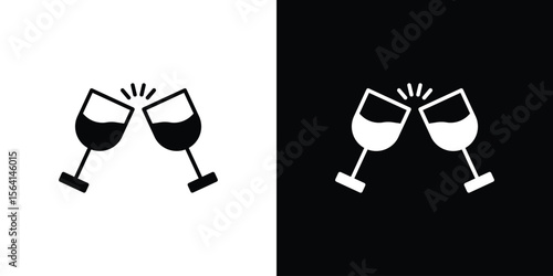 Wine toast icon simple flat graphic illustrations. Black and white silhouette vector