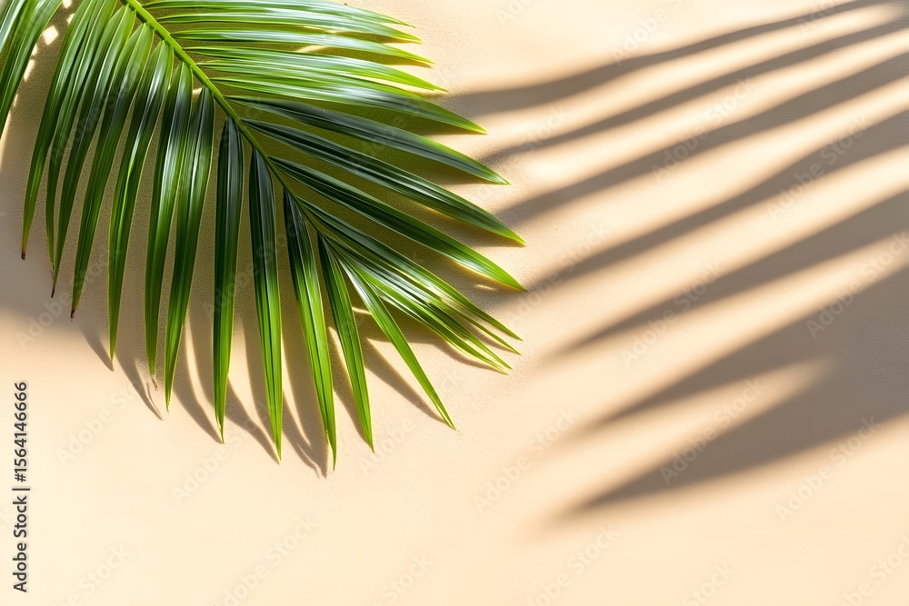 Fototapeta premium Tropical Palm Leaf Shadow on Sand Beach Summer Background