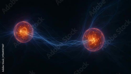 An abstract representation of quantum entanglement, featuring two connected particles emitting energy. The image symbolizes the complexities of modern physics and the universe.