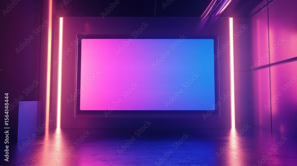 Neon lit empty display screen Neon lit empty display screen