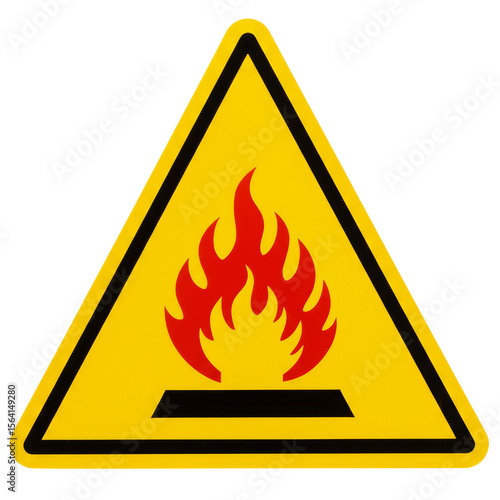 Warning sign for flammable materials on yellow background  