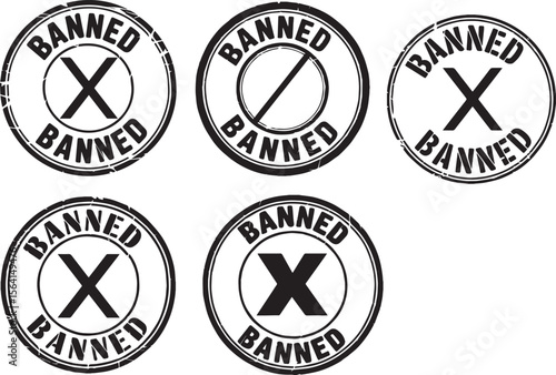 banned set of rubber stamps design seal grunge