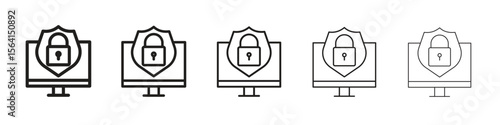 Computer security icon design in thin editable stroke style for graphic work