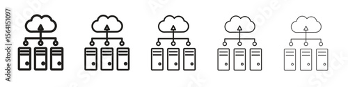 Data center icon design in thin editable stroke style for graphic work
