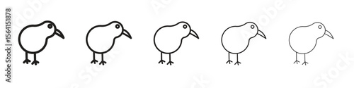 Kiwi bird icon design in thin editable stroke style for graphic work
