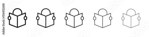 Reading icon design in thin editable stroke style for graphic work