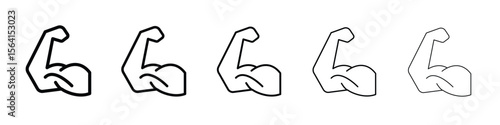 Strong arm icon design in thin editable stroke style for graphic work