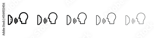 Voice control icon design in thin editable stroke style for graphic work