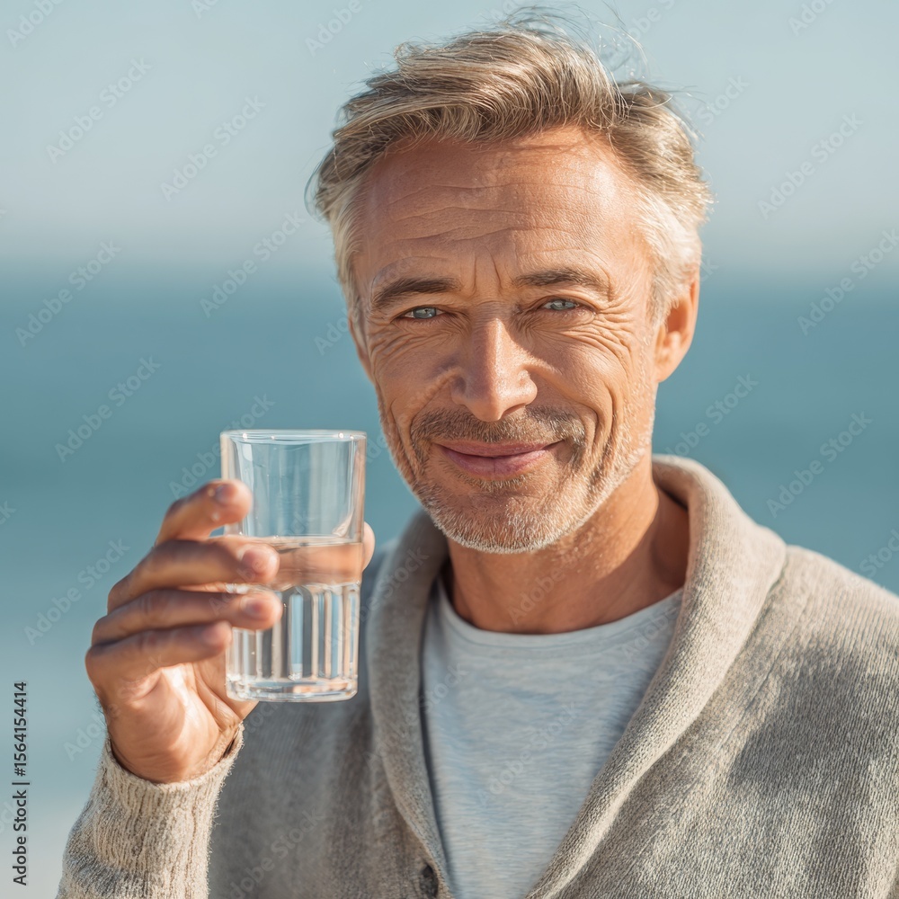 A man is holding a glass of water A man is holding a glass of water