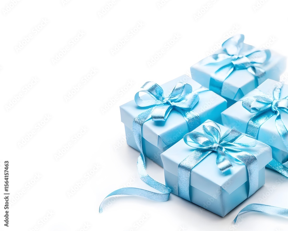 Obraz premium Elegant Light Blue Gift Boxes with Silver Ribbons