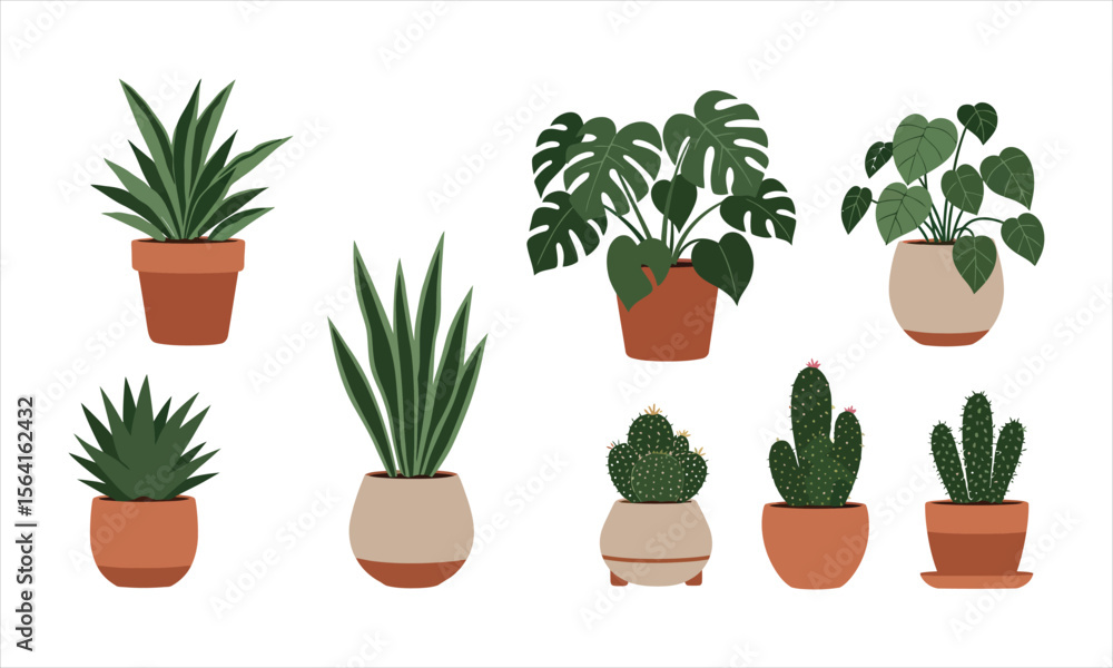 Fototapeta premium Houseplant Set with Variety of Green Leaves
